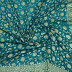 Cerulean Blue - Pure Georgette Banarasi Dupatta with Floral Jaal Pattern