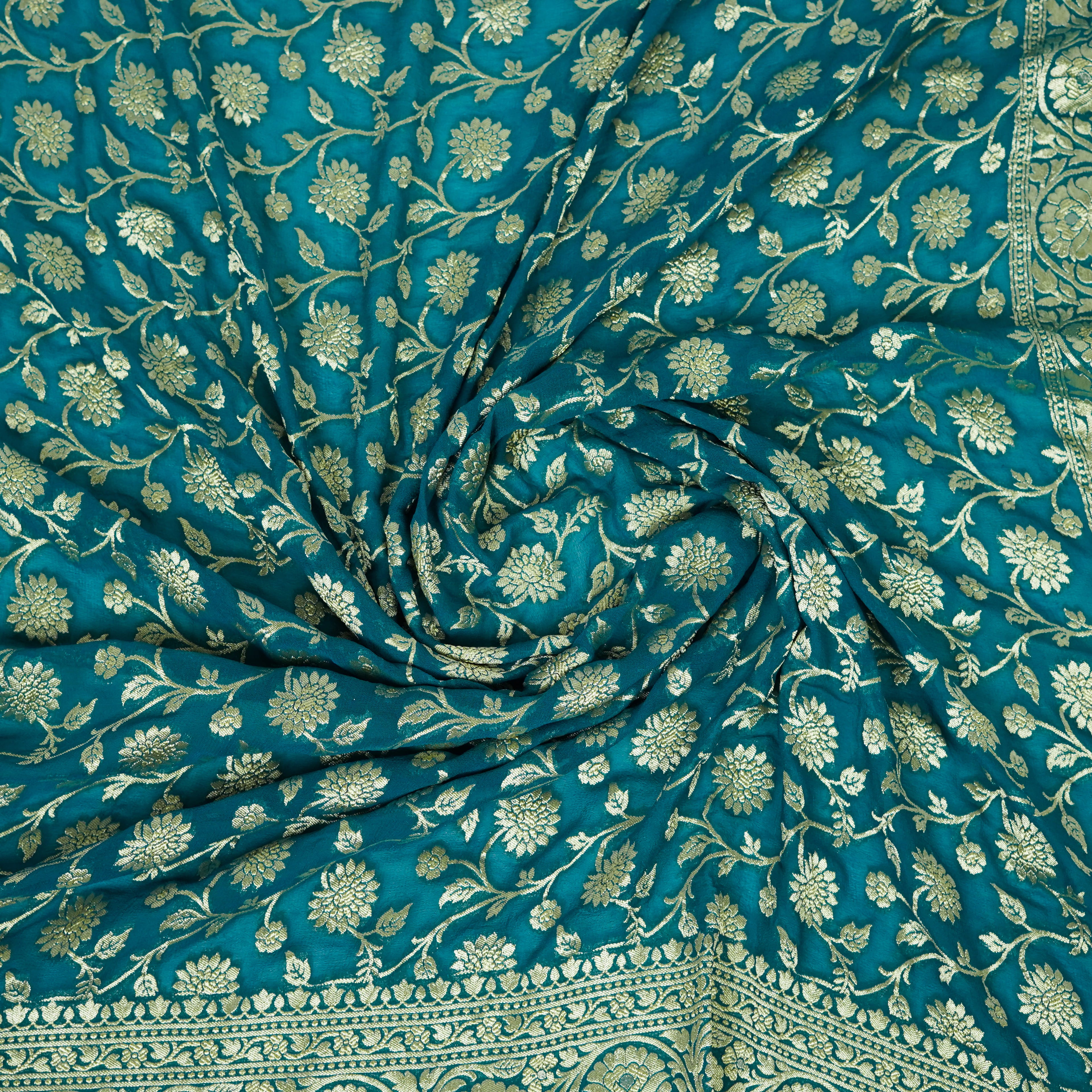 Cerulean Blue - Pure Georgette Banarasi Dupatta with Floral Jaal Pattern