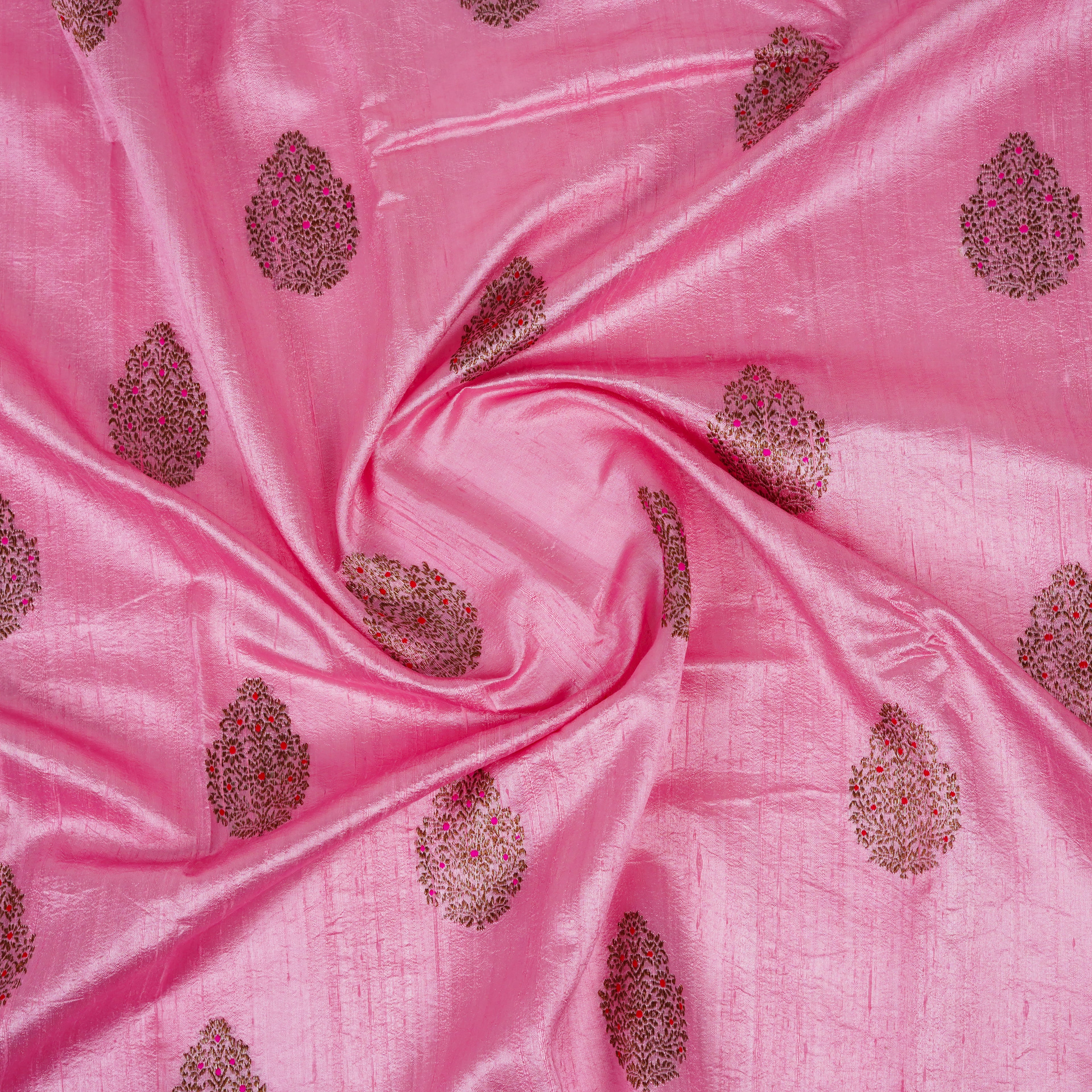 Baby Pink - Pure Matka Silk Banarasi Saree with neem zari Boota intricated with red and pink meena