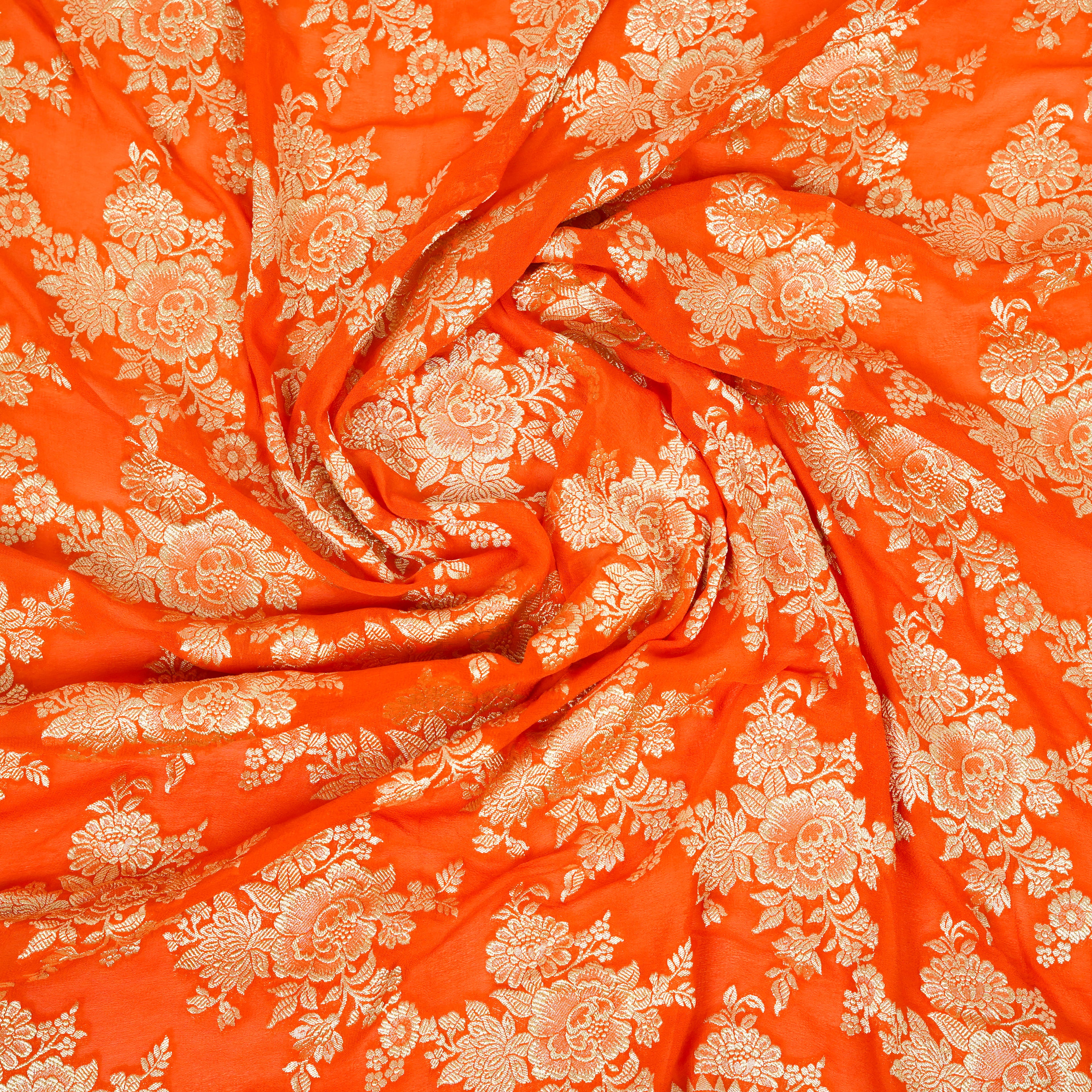 Bright Orange - Pure Georgette Banarasi Dupatta with Floral Jaal Pattern
