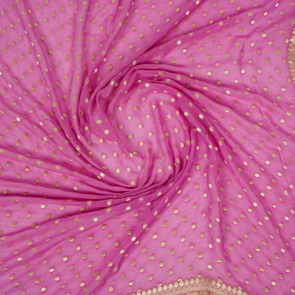 Delightful Pinkish Rani Pure Georgette Banarasi Dupatta with Floral Booti Pattern