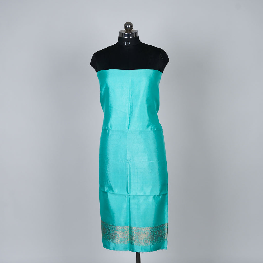 Teal Green Handloom Luxury Suit set contrast with light Yellow color.