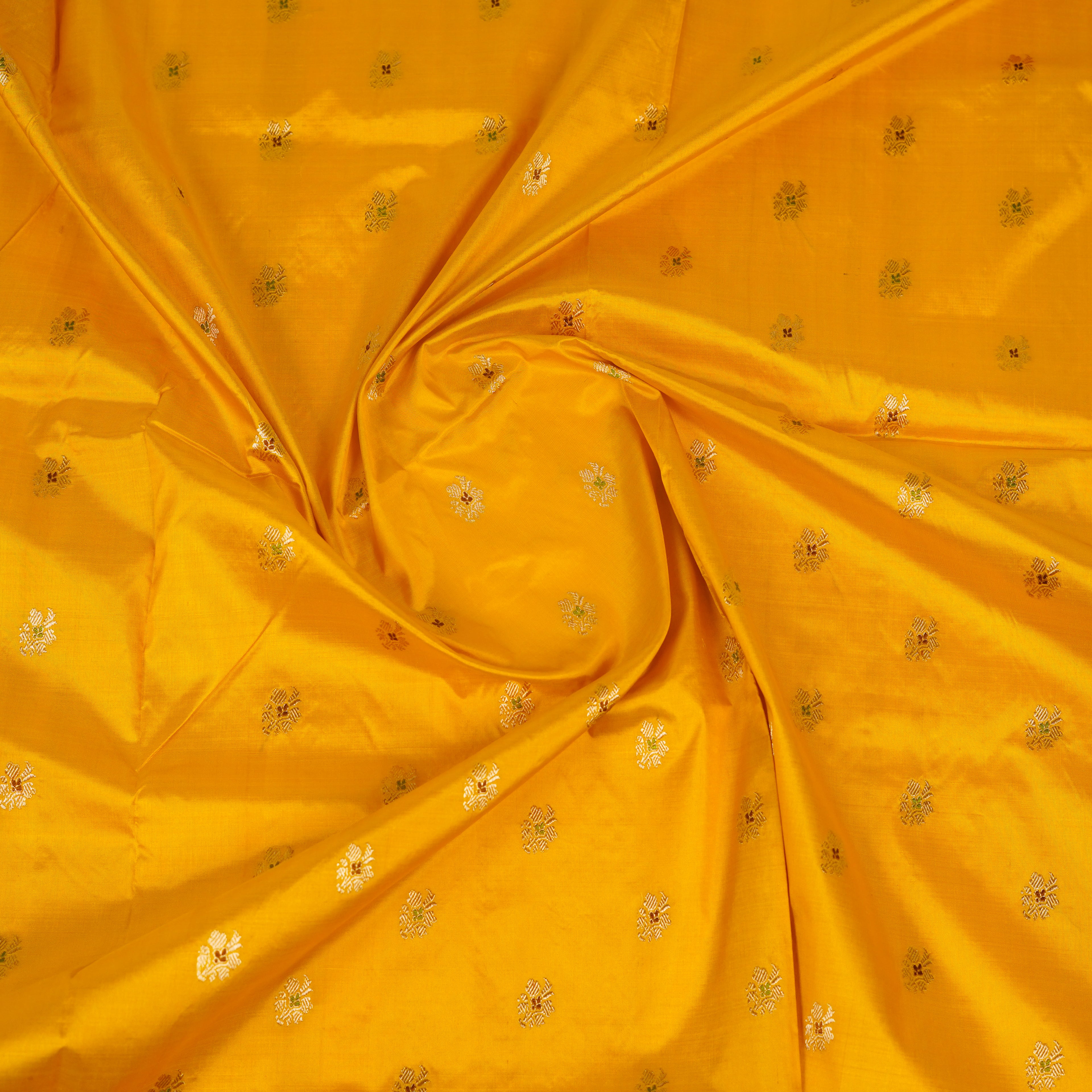 Yellow contrast with Red - Pure Soft premium Katan Silk Banarasi Saree with Alfi small Booti and contrast Satin Border