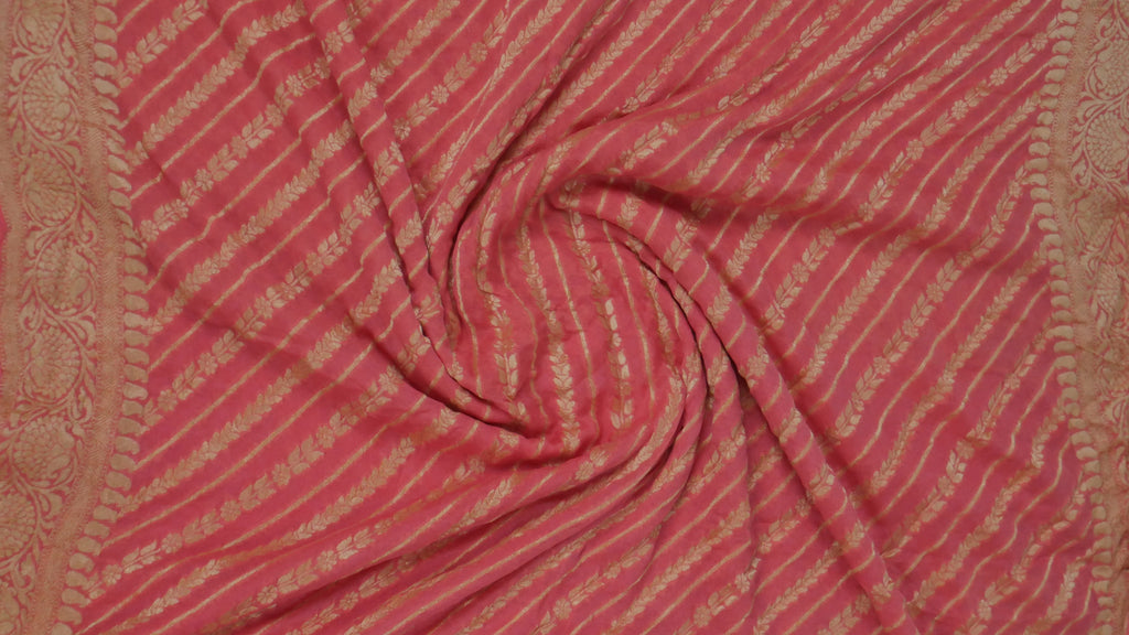 Peach - Pure Khaddi Chiffon Georgette Silk Banarasi Saree