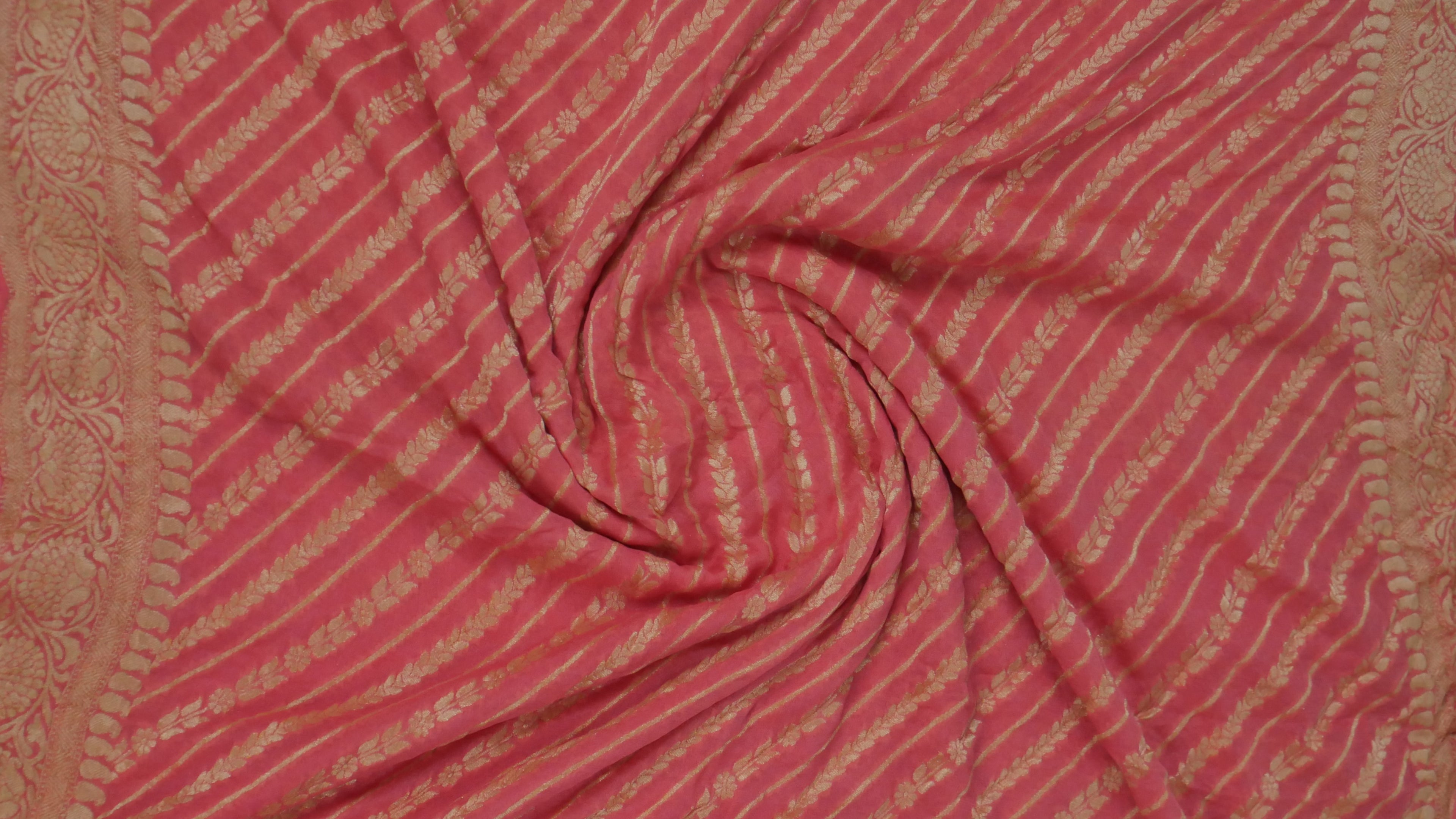 Peach - Pure Khaddi Chiffon Georgette Silk Banarasi Saree