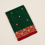 Deep Green contrast with Red  - Pure Raw Mango Banarasi Saree