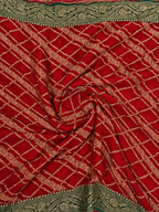 Classic Red contrast with Deep Green- Pure Khaddi Chiffon Georgette Silk Banarasi Saree
