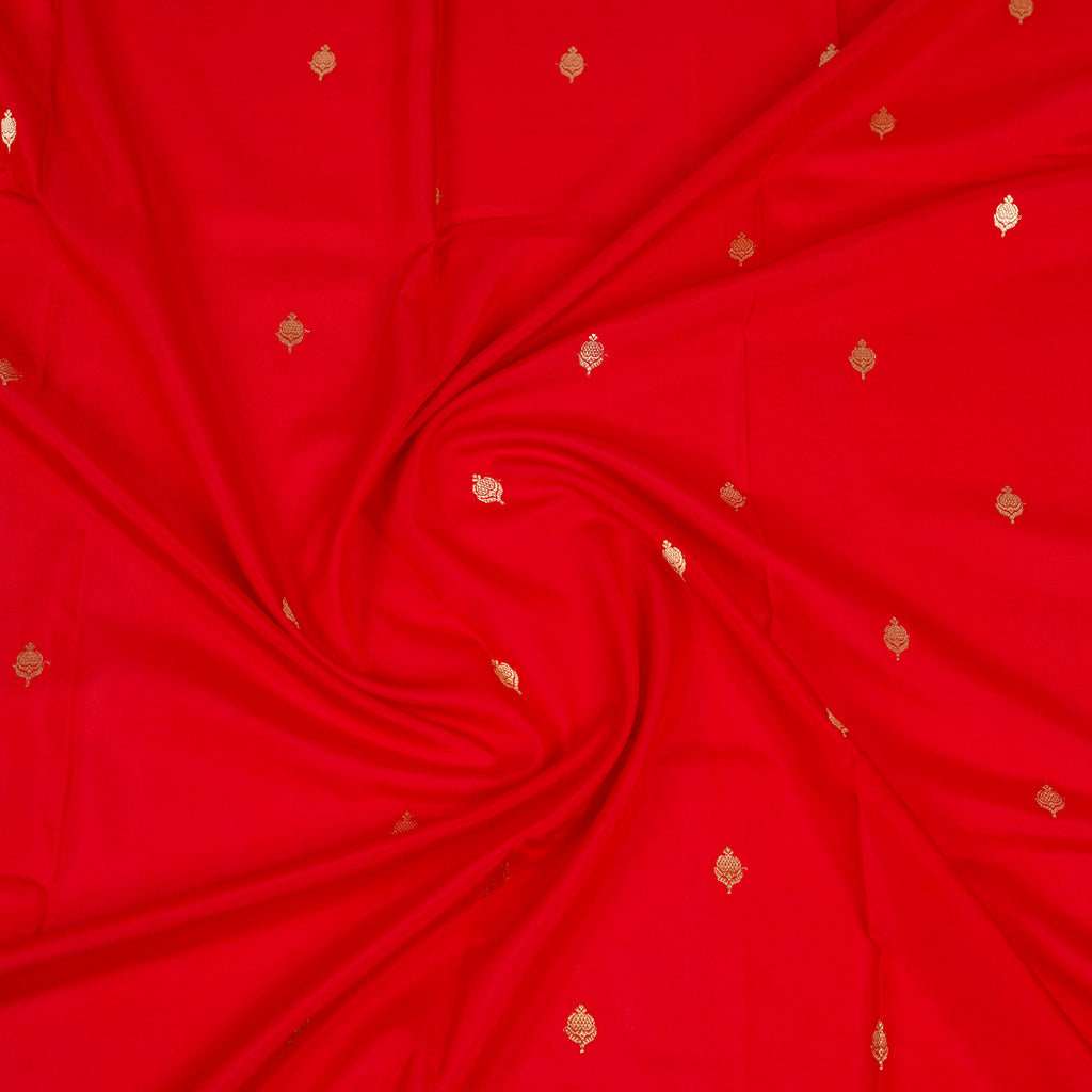 Red  - Pure Raw Mango Banarasi Saree with Goldenand silver Booti Motifs