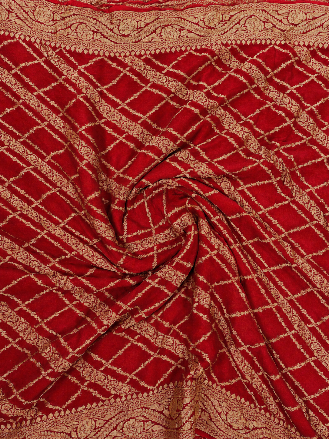 Classic Red - Pure Khaddi Chiffon Georgette Silk Banarasi Saree