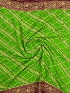 Parrot Green contrast with Wine - Pure Khaddi Chiffon Georgette Silk Banarasi Saree