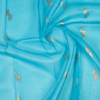 Sky Blue - Pure Organza Banarasi Saree with light Golden silver Zari Booti