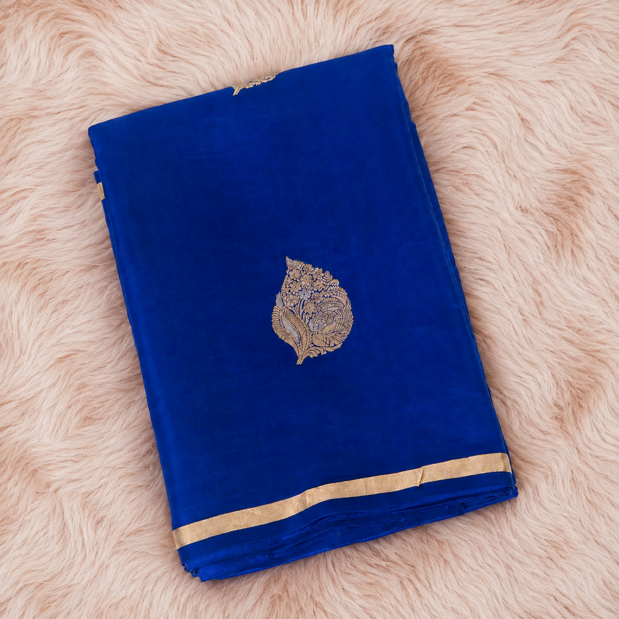 Magnetic Blue - Pure Soft Mashru Silk Banarasi Saree