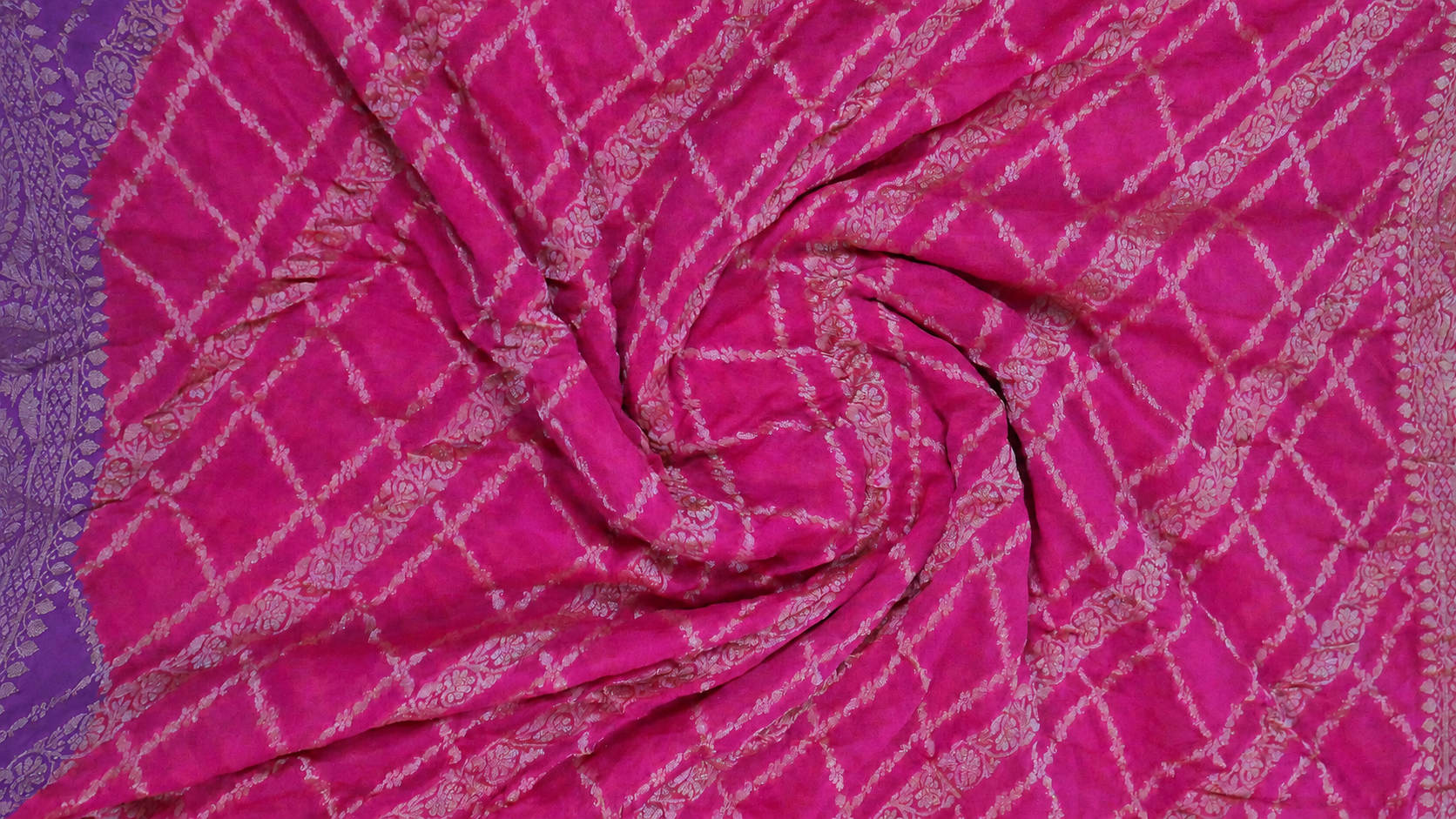 Pink contrast with Lavender - Pure Khaddi Chiffon Georgette Silk Banarasi Saree