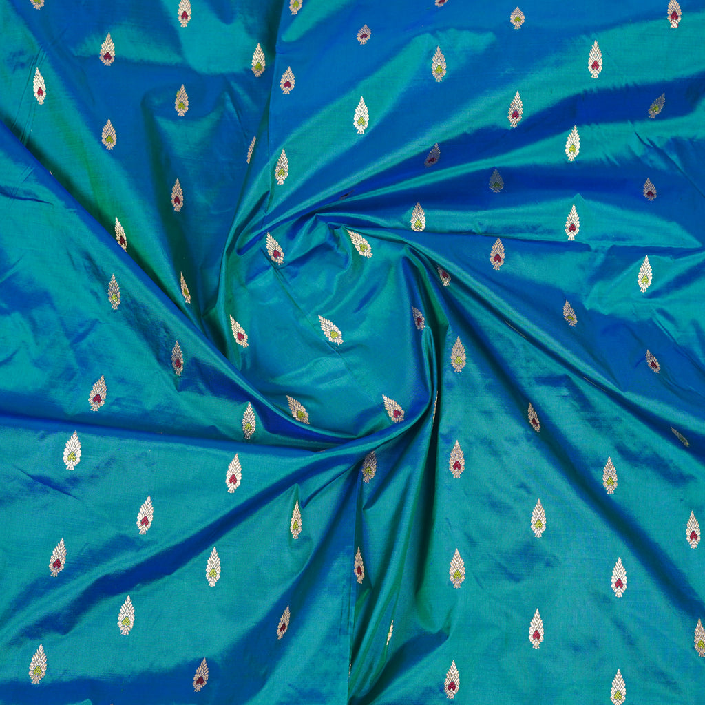 German Blue contrast with Pink - Pure Soft premium Katan Silk Banarasi Saree with Alfi small Booti and contrast Satin Border