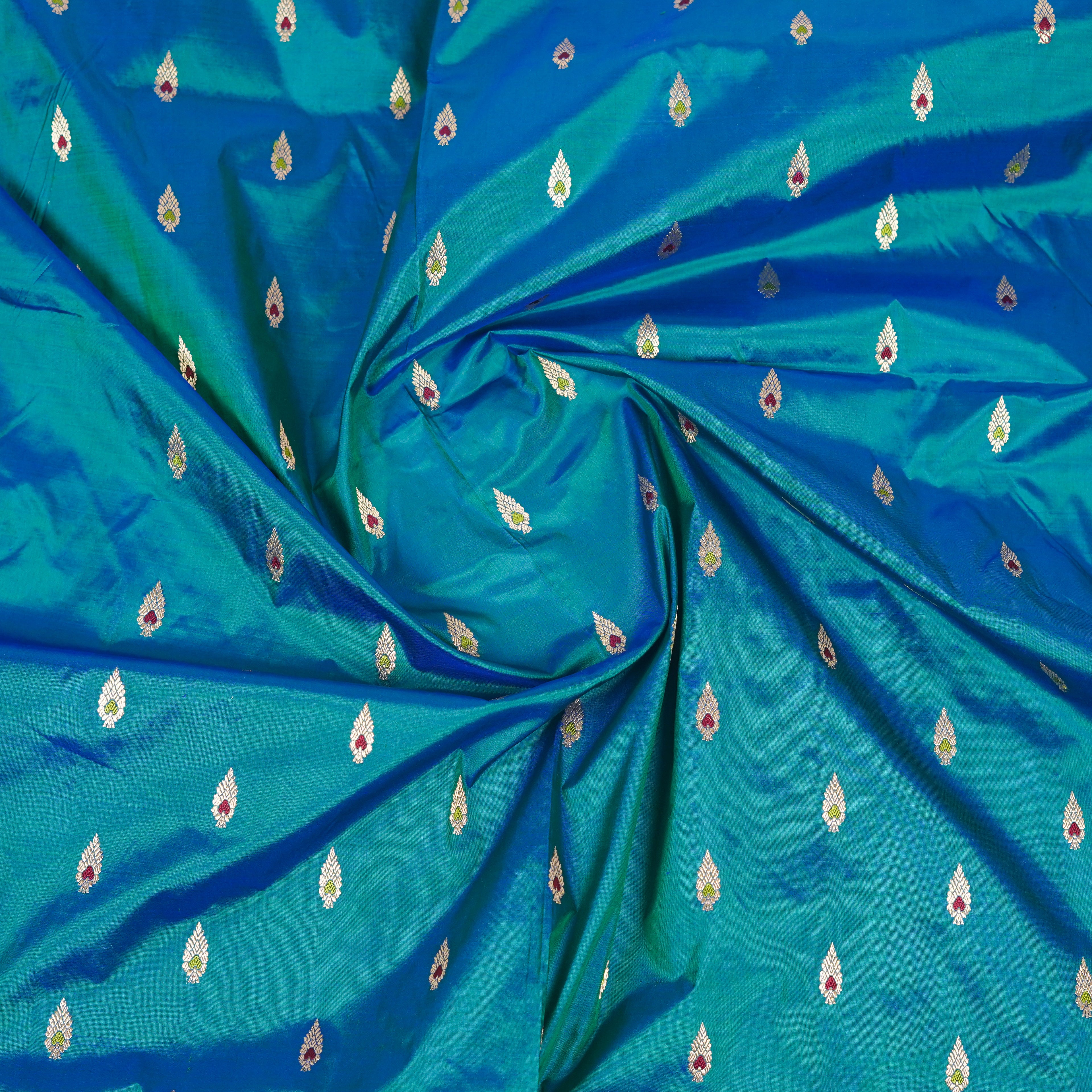 German Blue contrast with Pink - Pure Soft premium Katan Silk Banarasi Saree with Alfi small Booti and contrast Satin Border
