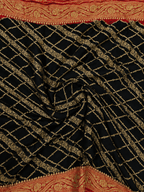 Black contrast with Classic Red - Pure Khaddi Chiffon Georgette Silk Banarasi Saree