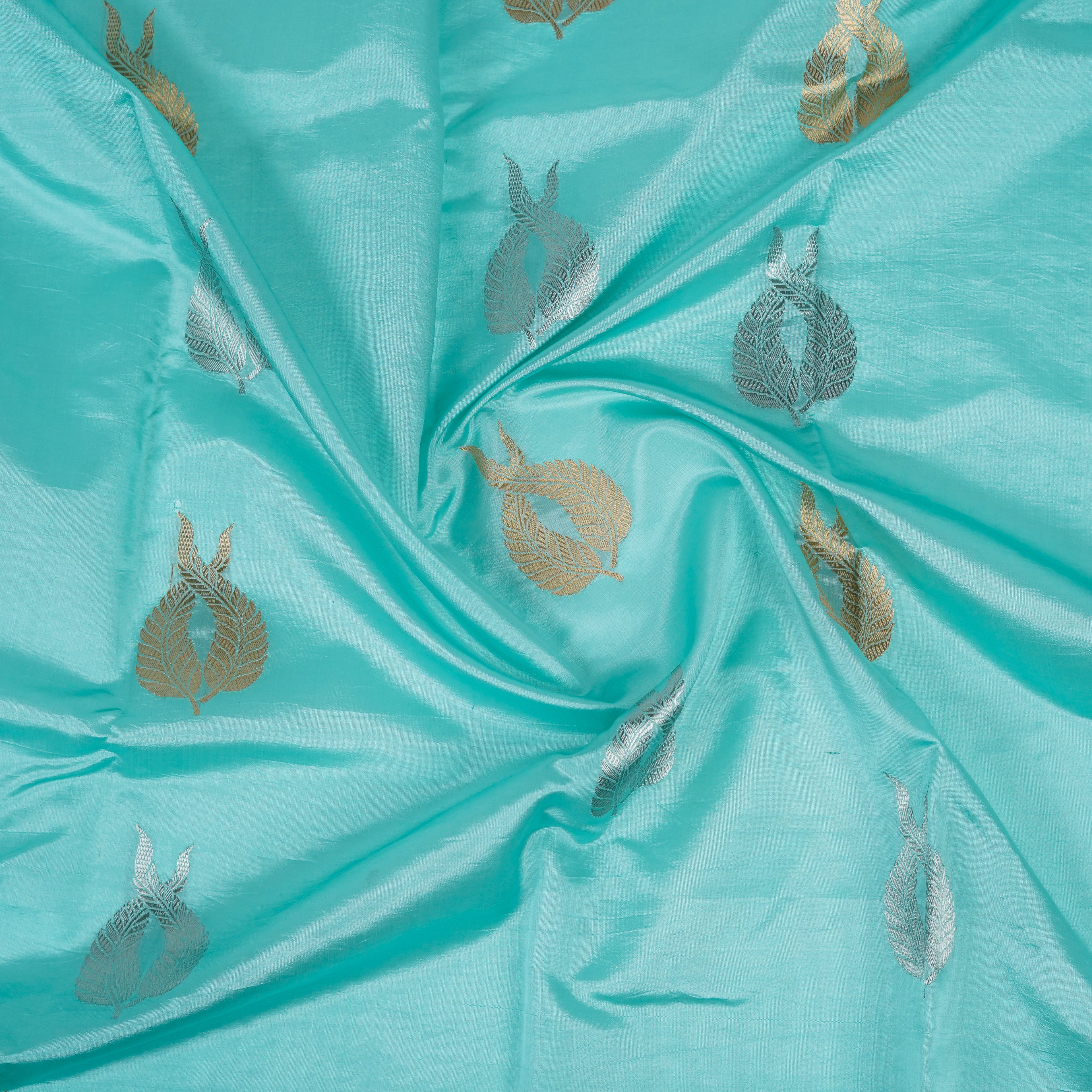 Light Sky Blue Pure Silk Banarasi Saree with attractive Golden and silver boota design
