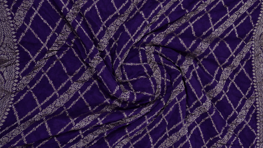 Purple - Pure Khaddi Chiffon Georgette Silk Banarasi Saree