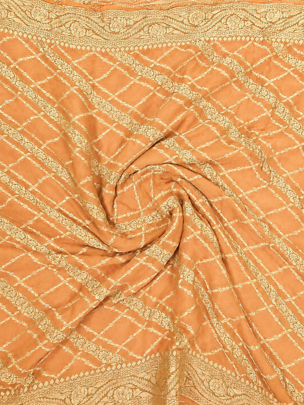 Peach - Pure Khaddi Chiffon Georgette Silk Banarasi Saree