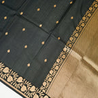 Black  - Pure Raw Mango Banarasi Saree with Goldenand silver Booti Motifs