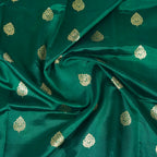 Bottle Green Contrast with Sky blue border - Pure Raw Mango Banarasi Saree with Golden Boota Motifs