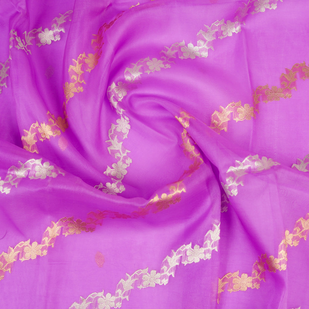 Purple - Pure Organza Banarasi Saree with Banarasi Half Laheria in gold and silver