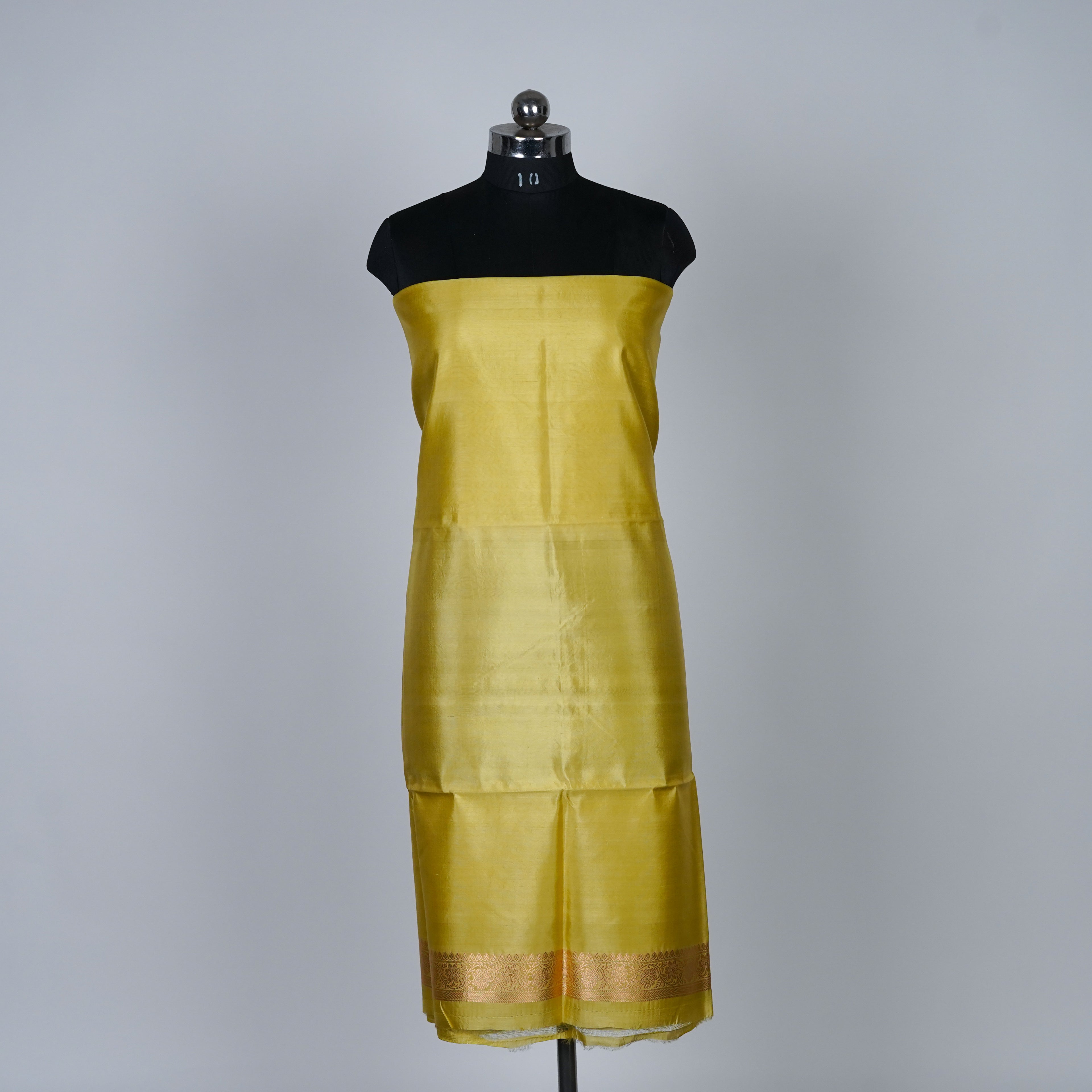 Yellow Banarasi Handloom Luxury Suit set contrast with emerald deep green color.