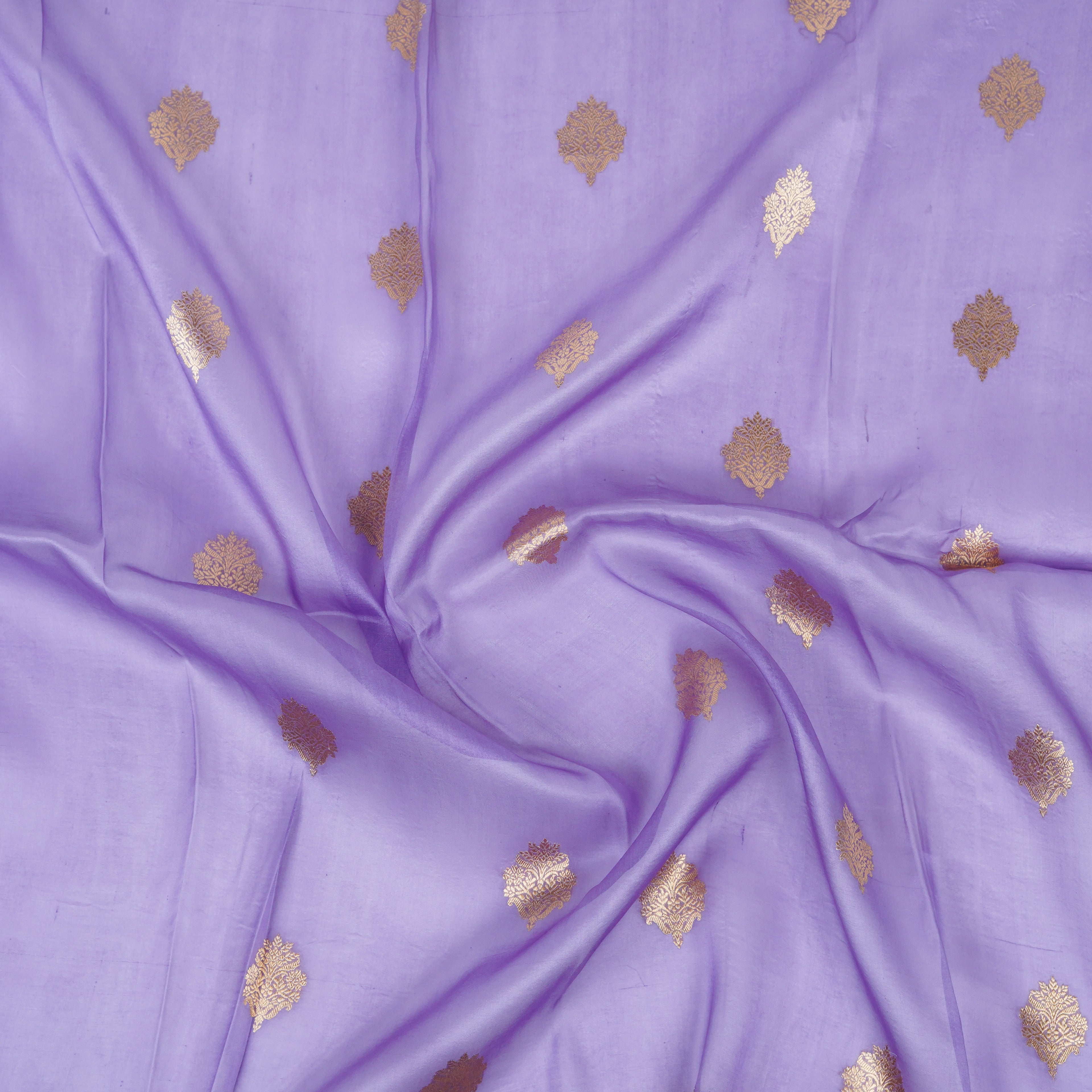 Light Purple - Pure Organza Banarasi Saree with light Golden  Zari Boota