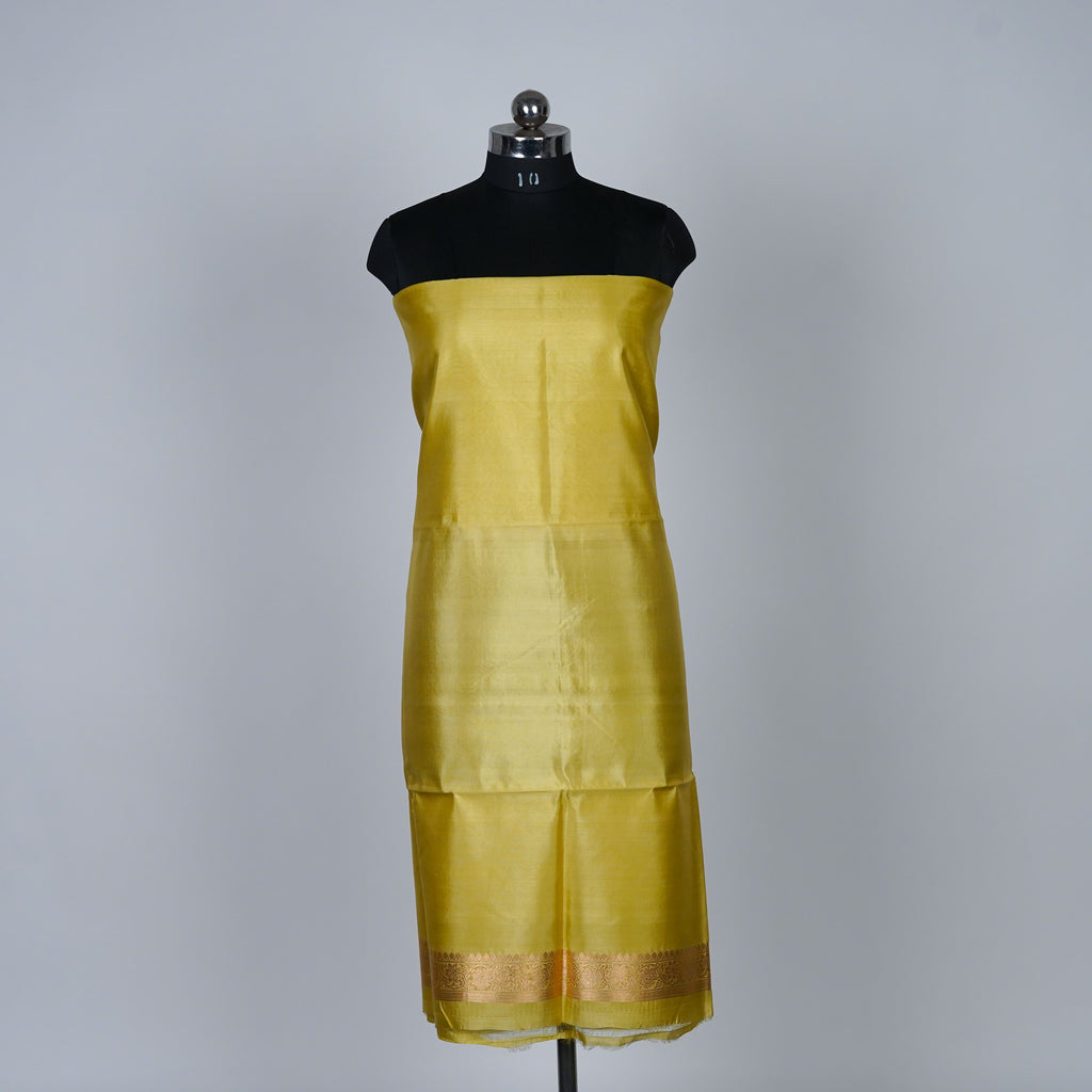Yellow Banarasi Handloom Luxury Suit set contrast with Cherry pink color.
