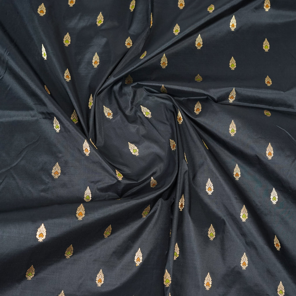 Black contrast with Red - Pure Soft premium Katan Silk Banarasi Saree with Alfi small Booti and contrast Satin Border