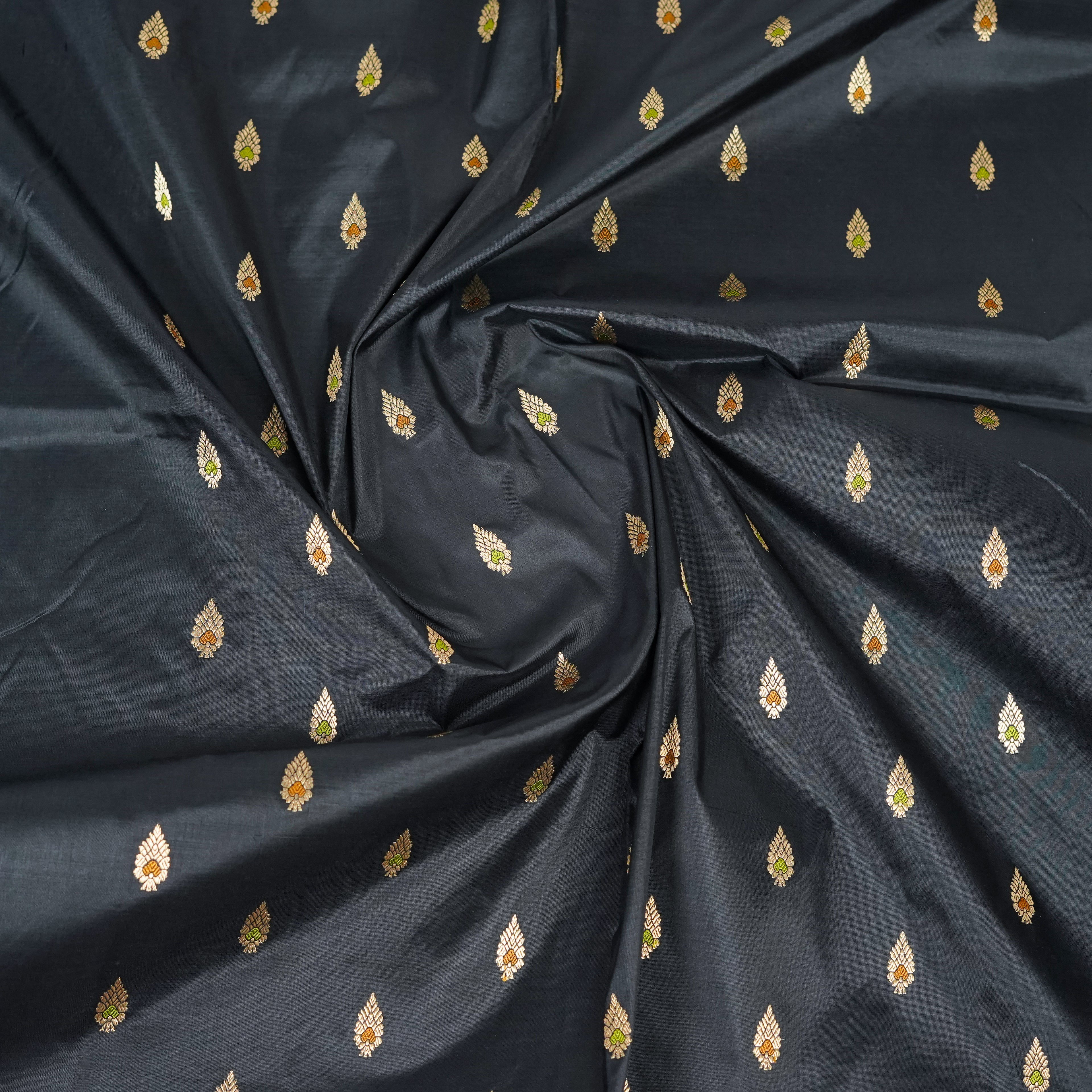 Black contrast with Red - Pure Soft premium Katan Silk Banarasi Saree with Alfi small Booti and contrast Satin Border
