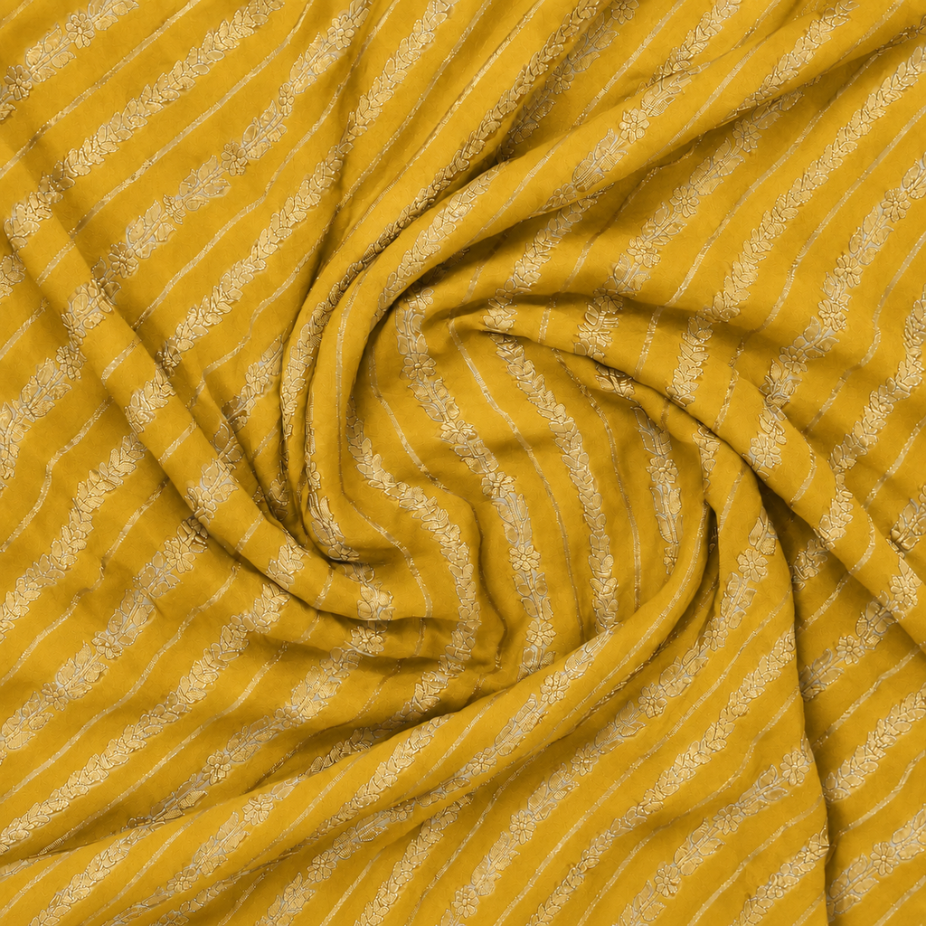 Mustard Yellow - Pure Khaddi Chiffon Georgette Silk Banarasi Saree