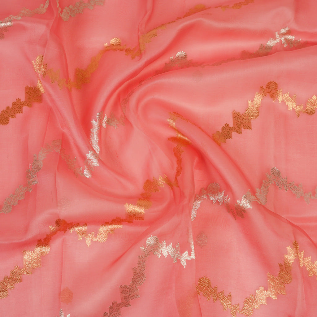 Baby Pink - Pure Organza Banarasi Saree with Banarasi Half Laheria in gold and silver
