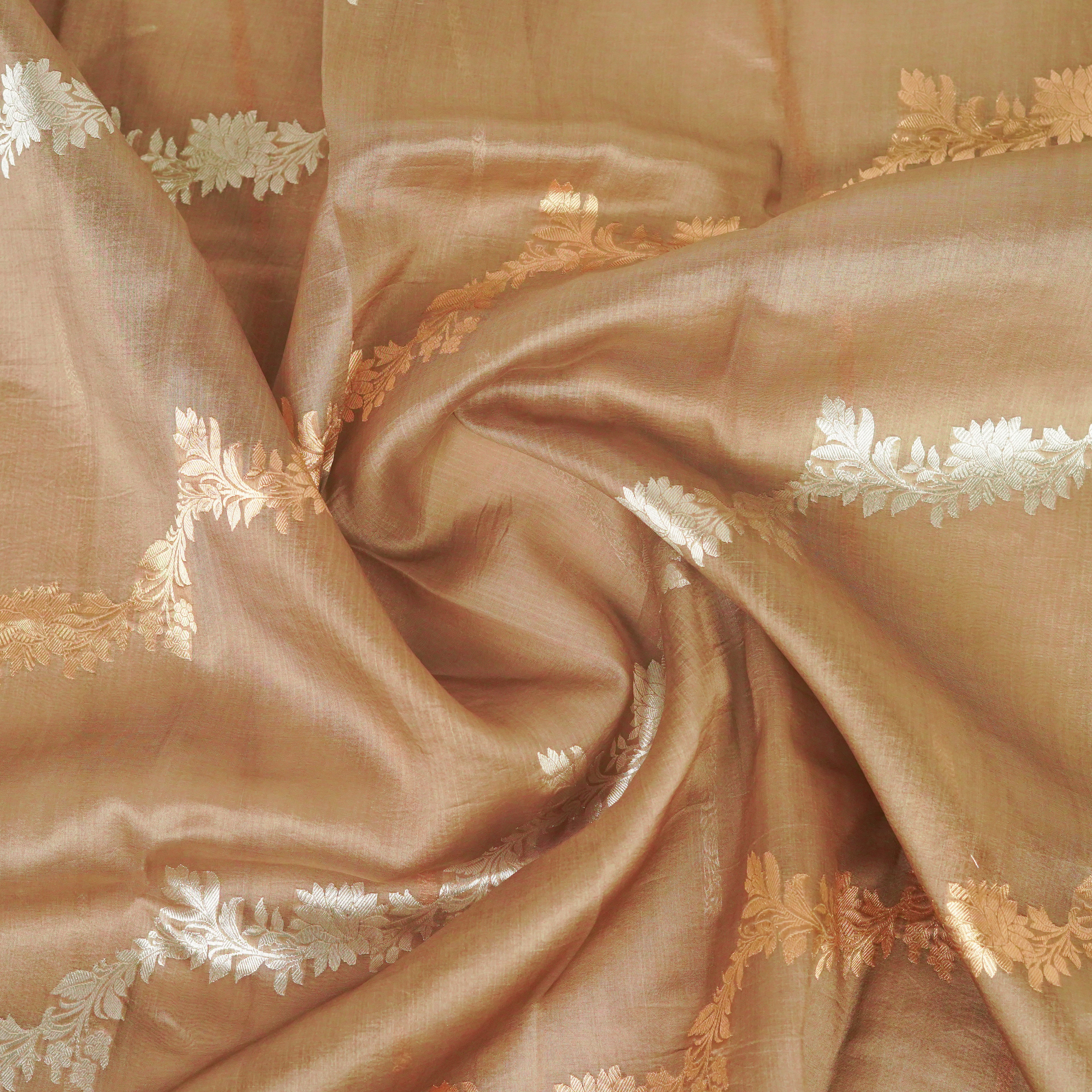 Dark Taupe - Pure Organza Banarasi Saree with Banarasi Half Laheria in gold and silver