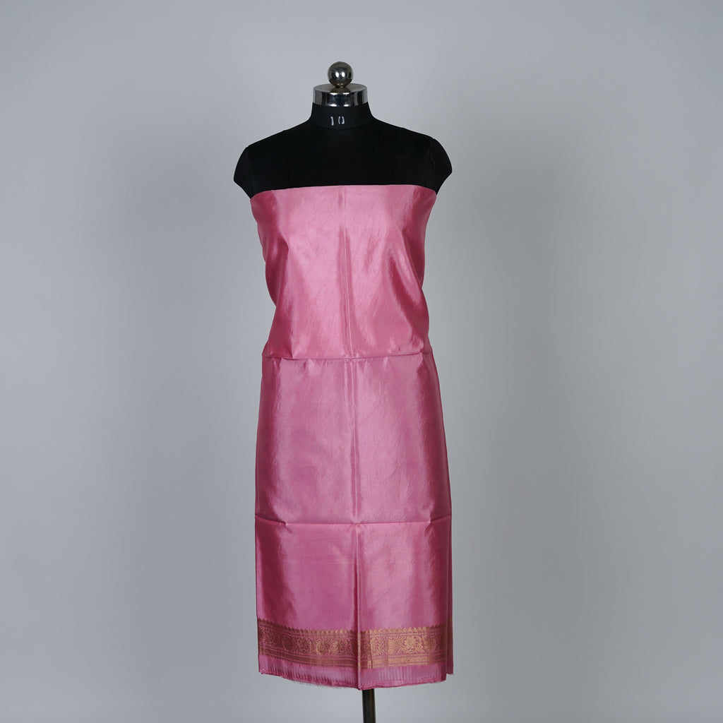 Pink Banarasi Handloom Luxury Suit set contrast with same pink color.