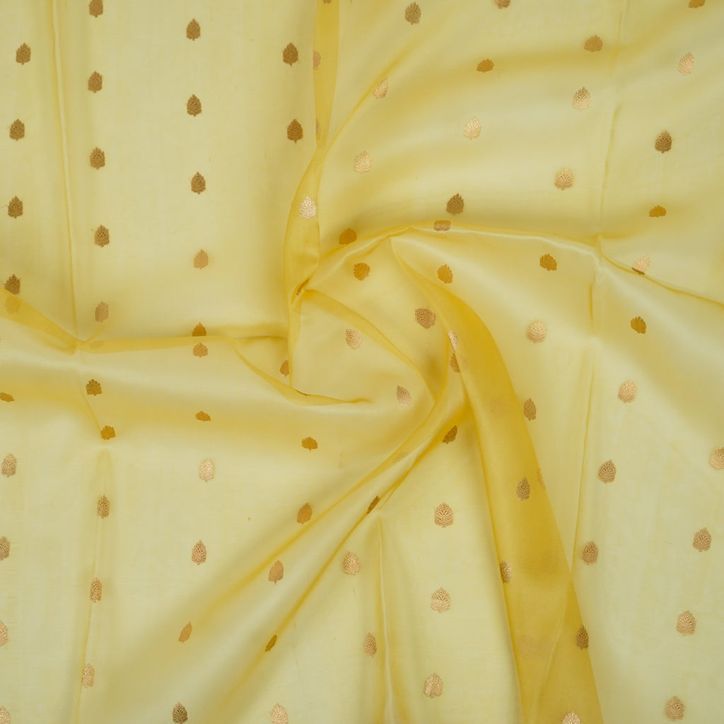 Golden Yellow - Pure Organza Banarasi Saree with light Golden Zari Booti