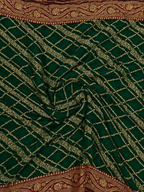 Bottle Green contrast with classic Red - Pure Khaddi Chiffon Georgette Silk Banarasi Saree