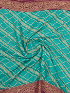 Sea Green contrast with Wine - Pure Khaddi Chiffon Georgette Silk Banarasi Saree