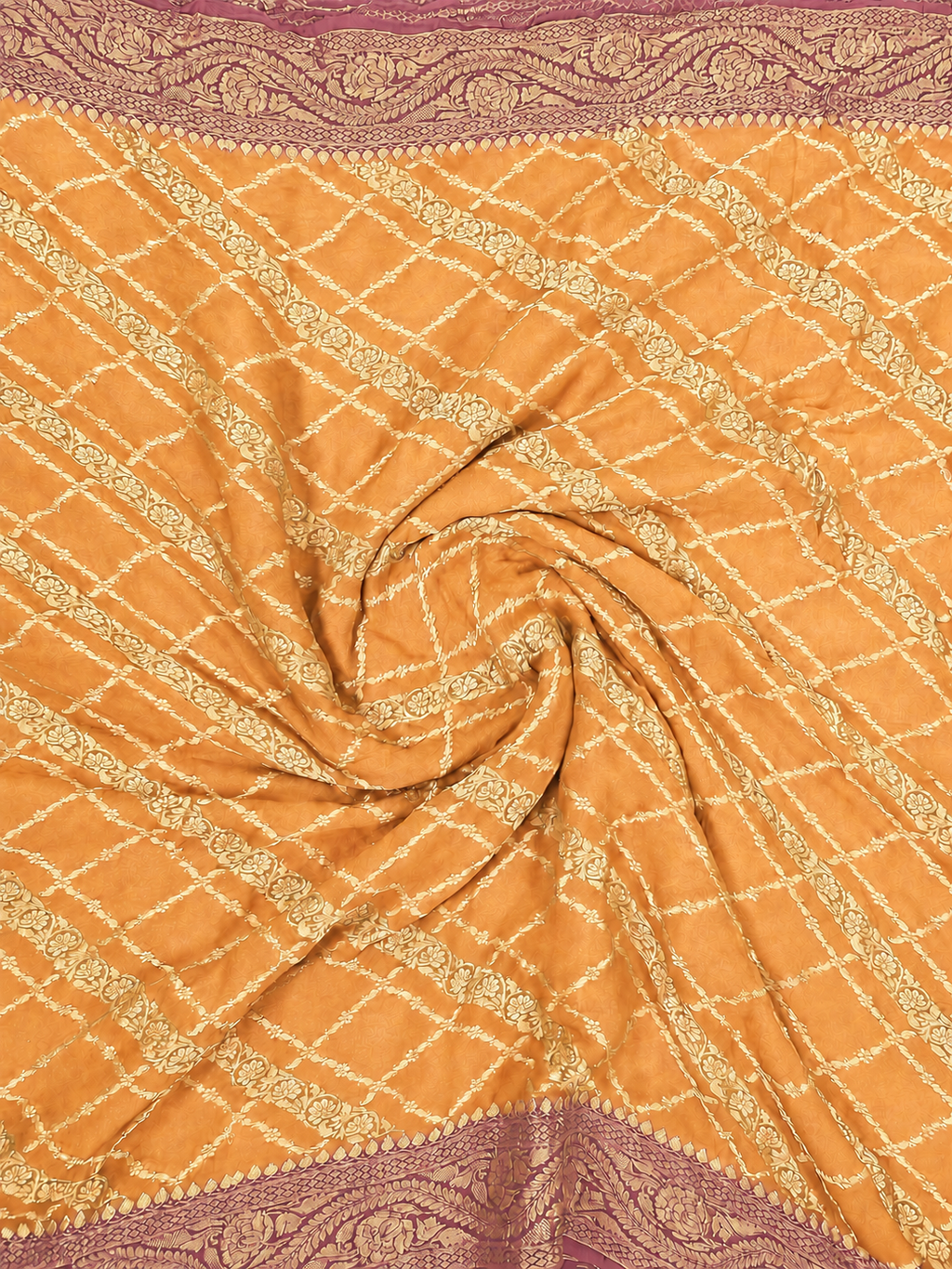 Peach contrast with Mauve- Pure Khaddi Chiffon Georgette Silk Banarasi Saree