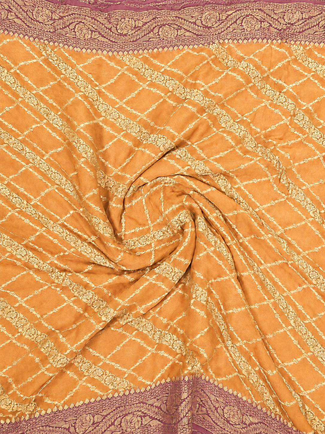 Peach contrast with Mauve- Pure Khaddi Chiffon Georgette Silk Banarasi Saree