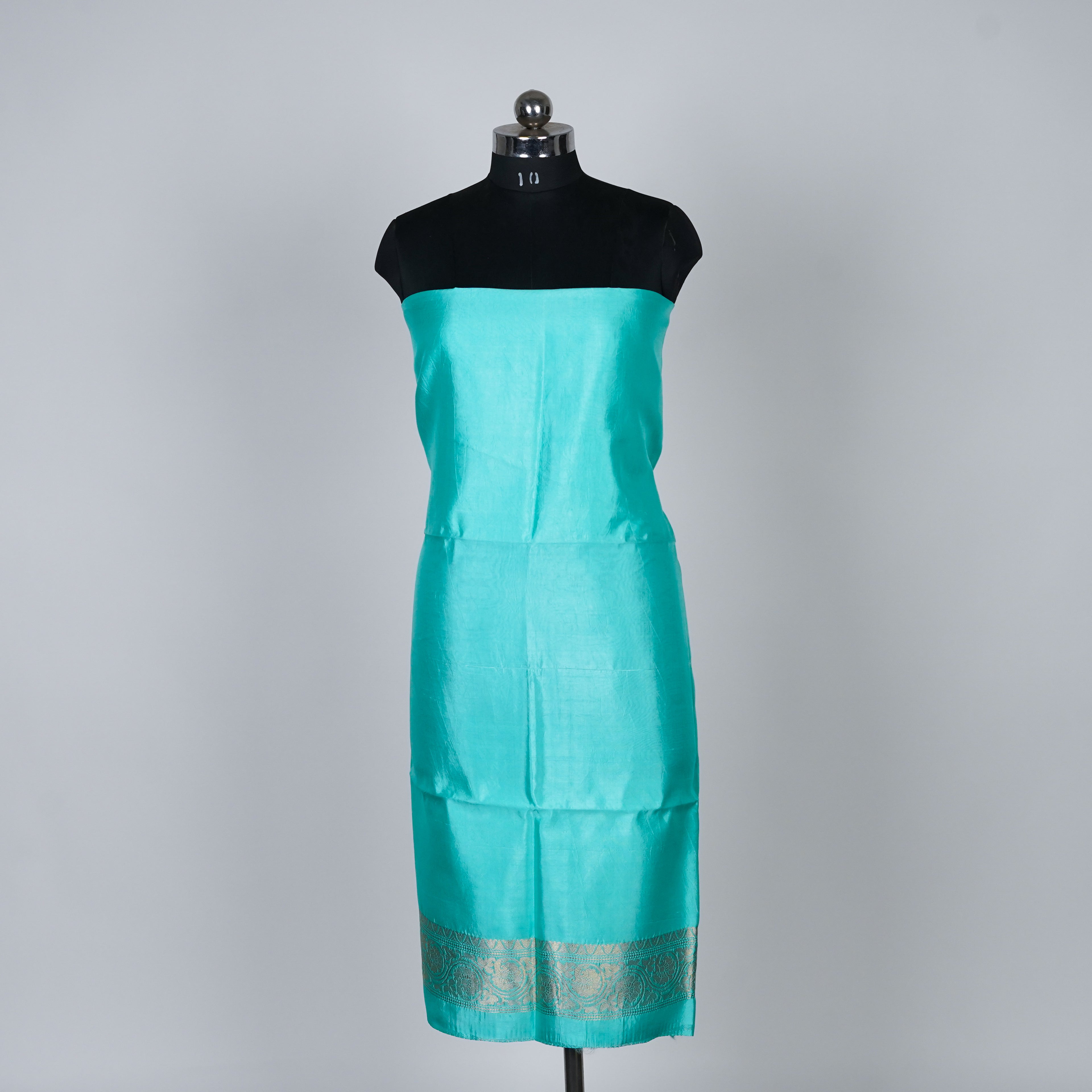 Teal Green Banarasi Handloom Luxury Suit set contrast with emerald Green color.