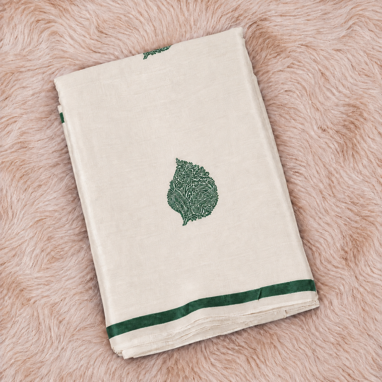 Off white with beautiful Deep Green motifs - Pure Soft Mashru Silk Banarasi Saree