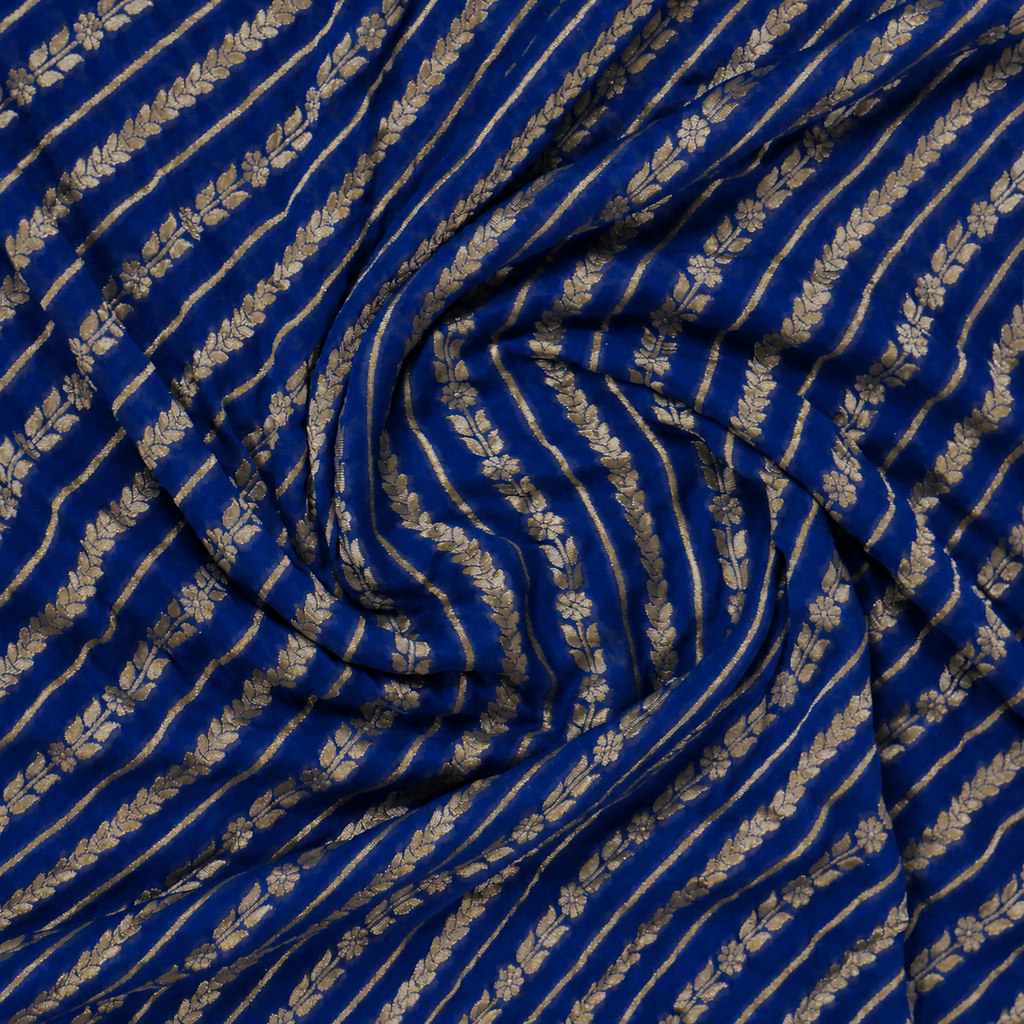 Magnetic Blue - Pure Khaddi Chiffon Georgette Silk Banarasi Saree