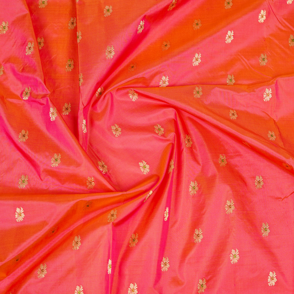 Pink contrast with Red - Pure Soft premium Katan Silk Banarasi Saree with Alfi small Booti and contrast Satin Border