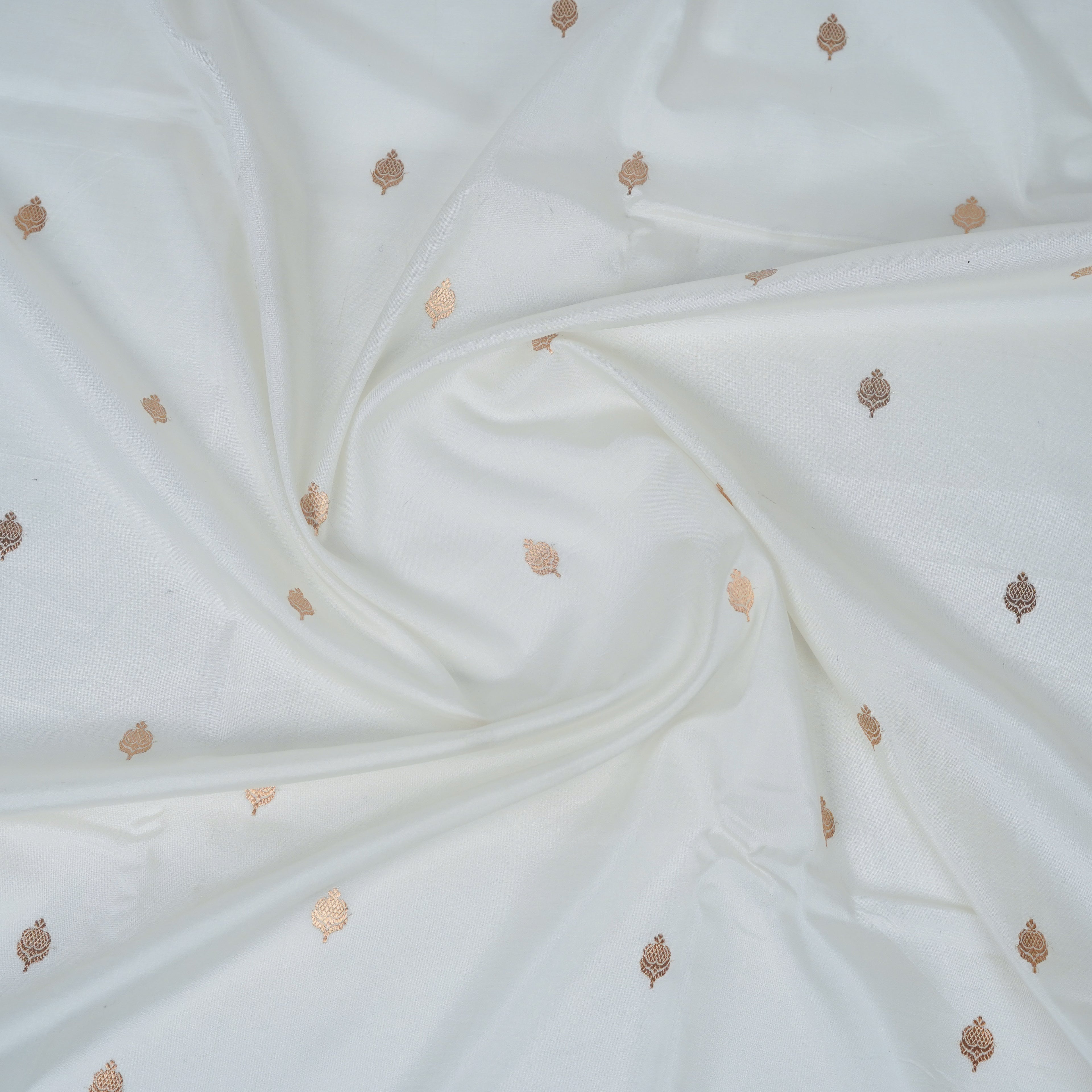 White Contrast with red border - Pure Katan Georgette Banarasi Saree with Satin Border and small golden zari booti