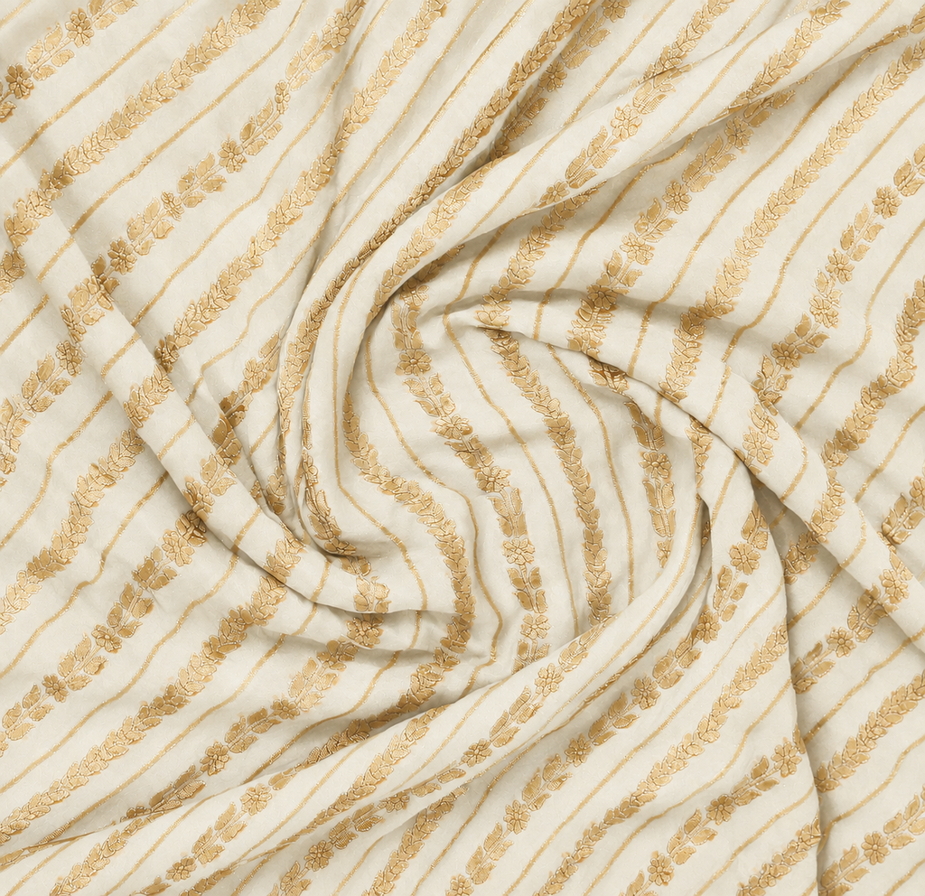 Off-White - Pure Khaddi Chiffon Georgette Silk Banarasi Saree