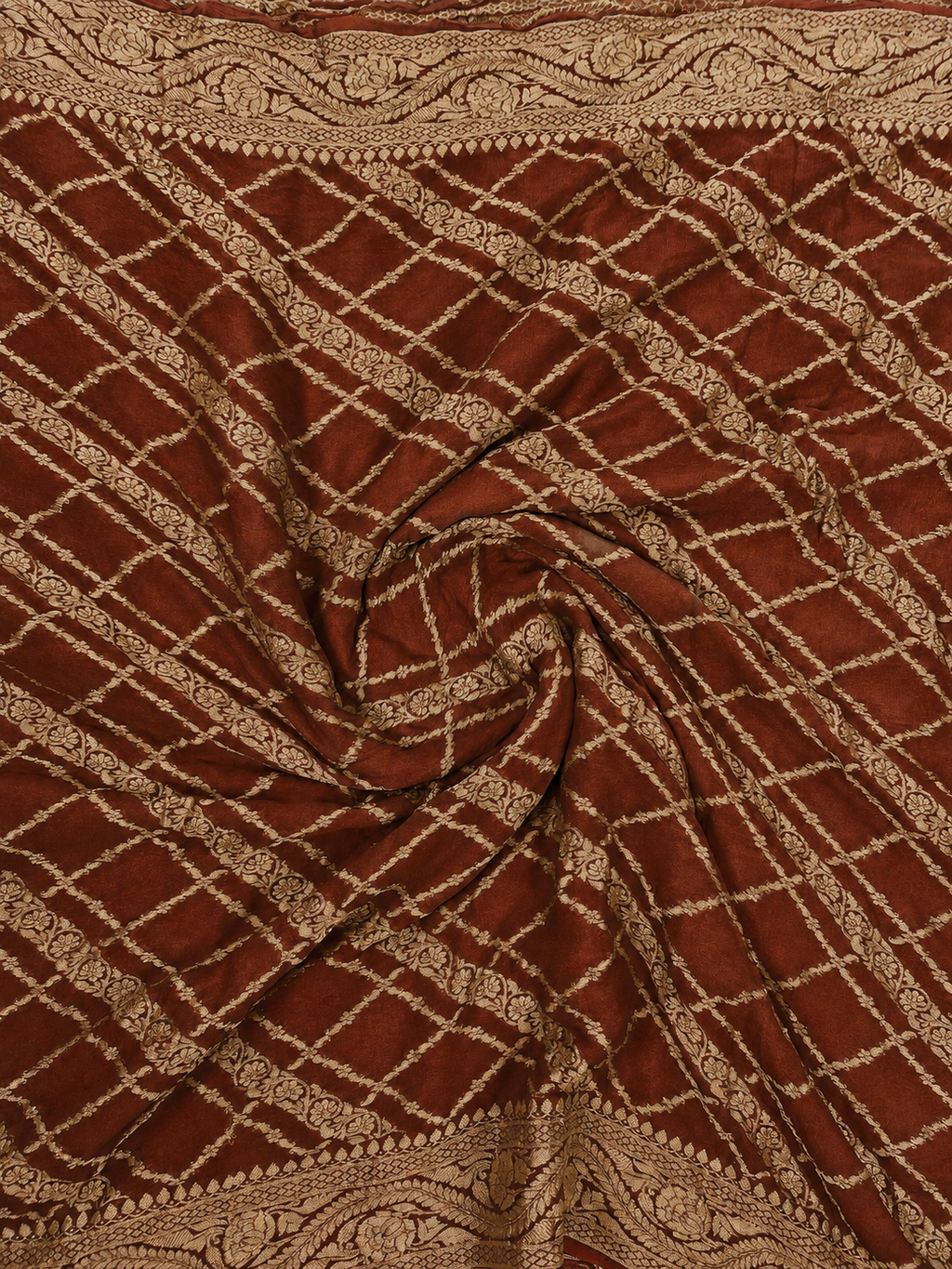 Rust - Pure Khaddi Chiffon Georgette Silk Banarasi Saree