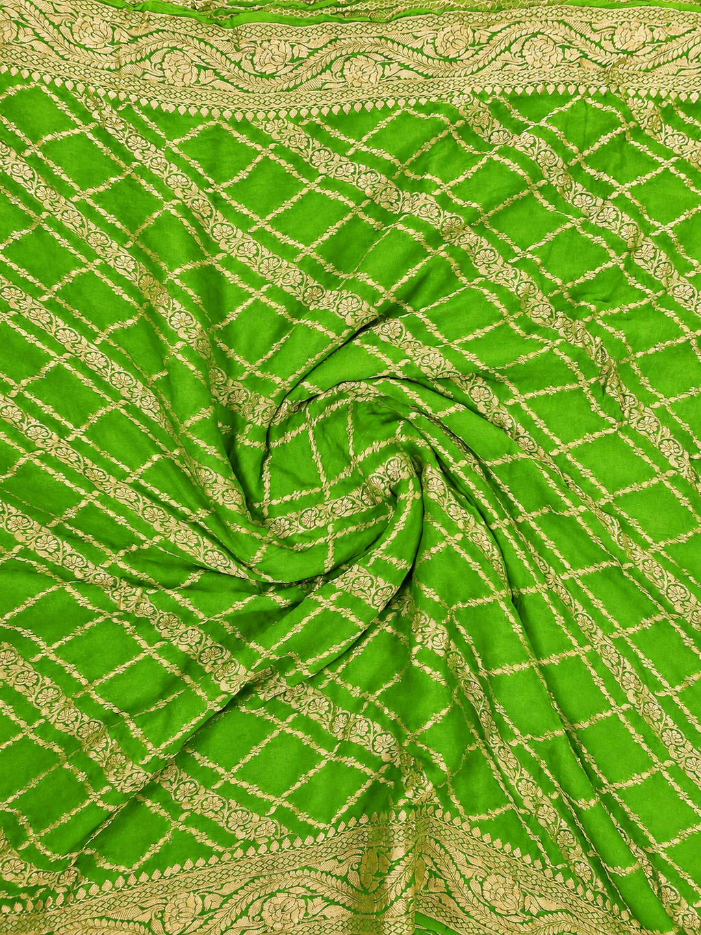 Parrot Green - Pure Khaddi Chiffon Georgette Silk Banarasi Saree