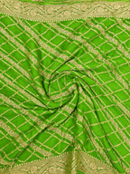 Parrot Green - Pure Khaddi Chiffon Georgette Silk Banarasi Saree