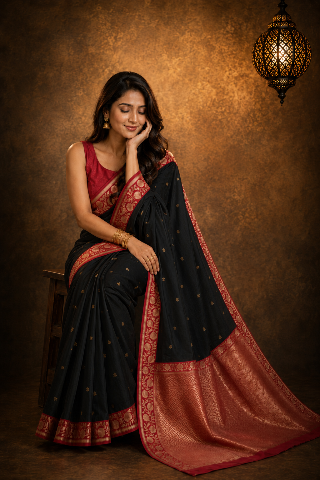 Black contrast with Red  - Pure Raw Mango Banarasi Saree